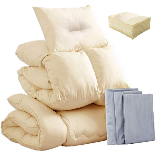 Tansu no Gen Duvet Set, Single Duvet, 7 Piece Set [Warm Collar & 30% More Feathers to the Neck] Increased Weight: 2.0kg, 100% Small Feathers, Antibacterial, Odor Resistant, Comforter, Mattress, Pillow Set, Gray 61190054 31 (76222)
