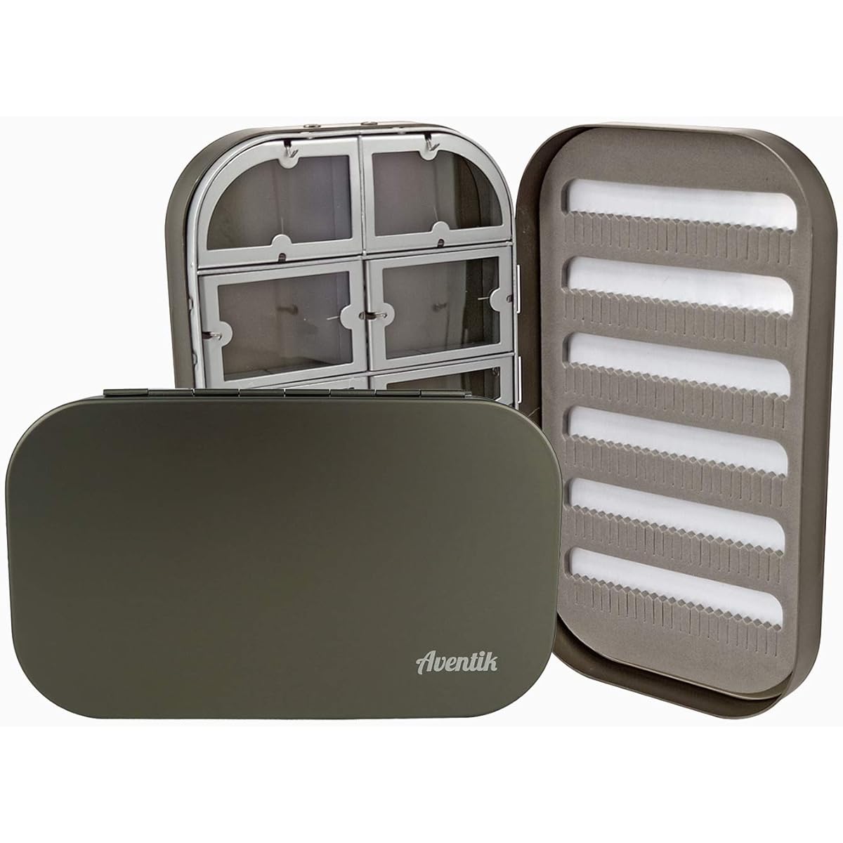 Aventik Aluminum Fly Fishing Box Slit Foam Compartment Easy-Grip Fly Jig Lure Box Ice Fishing Box 6.1x3.7x1.1 inch (15.5x9.5x2.7cm) (Gunsmoke-10WC)