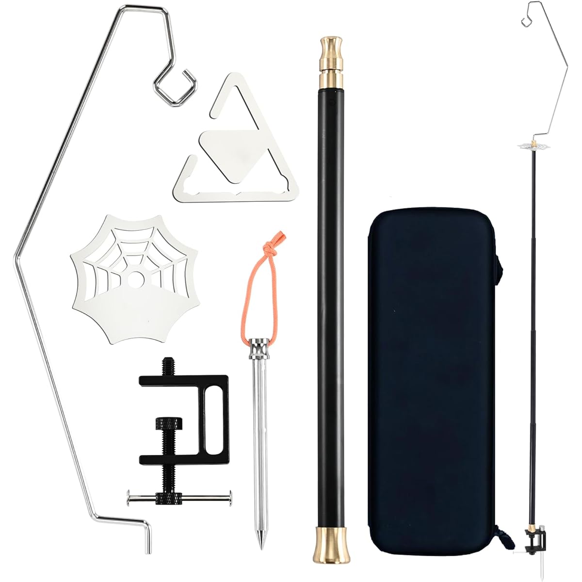 Lantern Stand Lantern Pole Camping [Push-in/Clamp Type 2WAY] Lightweight Outdoor Light Stand 63-127cm Steplessly Adjustable Height, Made of Aluminum & Brass 4 Levels Telescoping Pole Compact Portable Easy to Assemble Storage Case Included