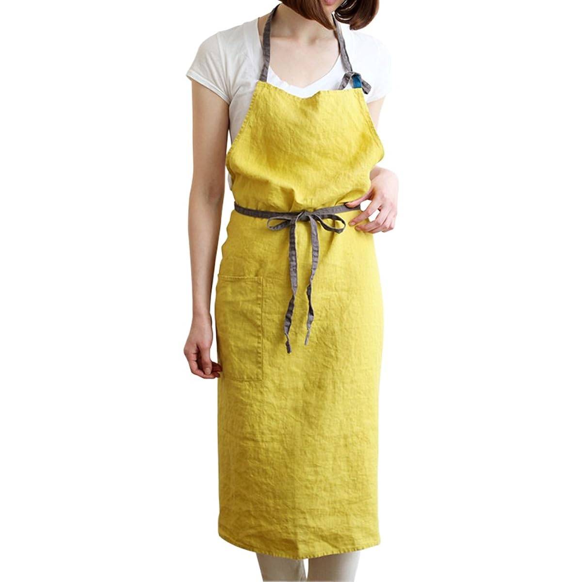 Lino e Lina Full Apron Manon Mimosa/Blue Pavone Apron Cute Simple Natural Apron Linen Free Size
