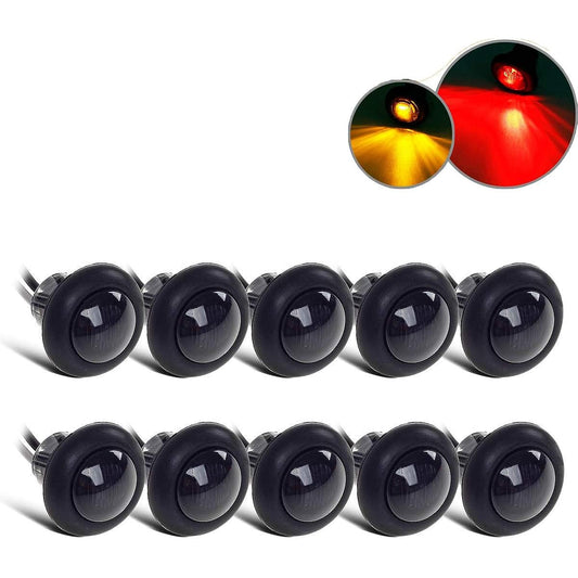PARTSAM 10x 3/4 inch smoked amber/red LED clearance trailer Boat marker light air dum light sealed mini black round 3/4 inch LED trailer light glomet mount