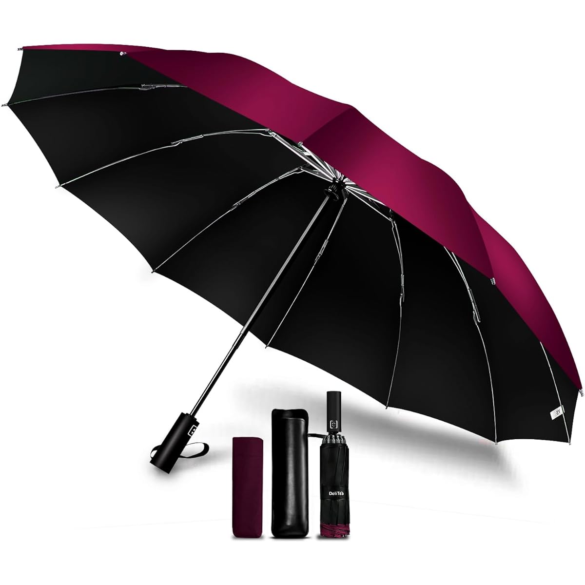 Folding umbrella, one-touch automatic opening/closing, large size, wind resistant, water repellent, for both sun and rain, folding umbrella, reverse folding umbrella, for men and women, with storage pouch included