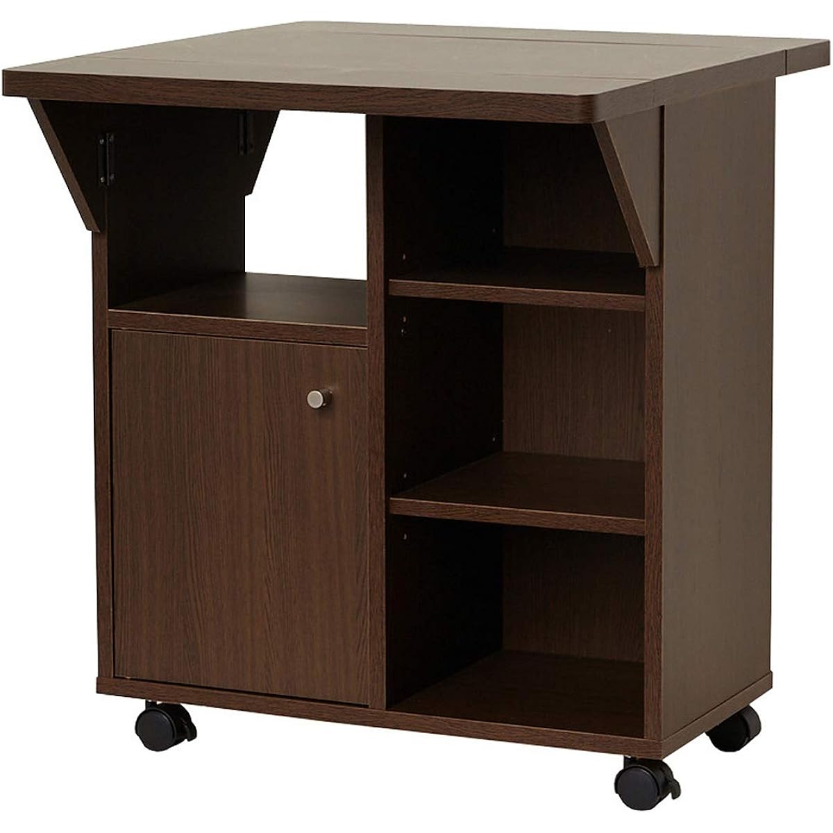 Kuroshio Kitchen Wagon Width 60cm Butterfly Type with Casters Brown Wooden Made in Japan Large Capacity Slim Top Plate Extension Table