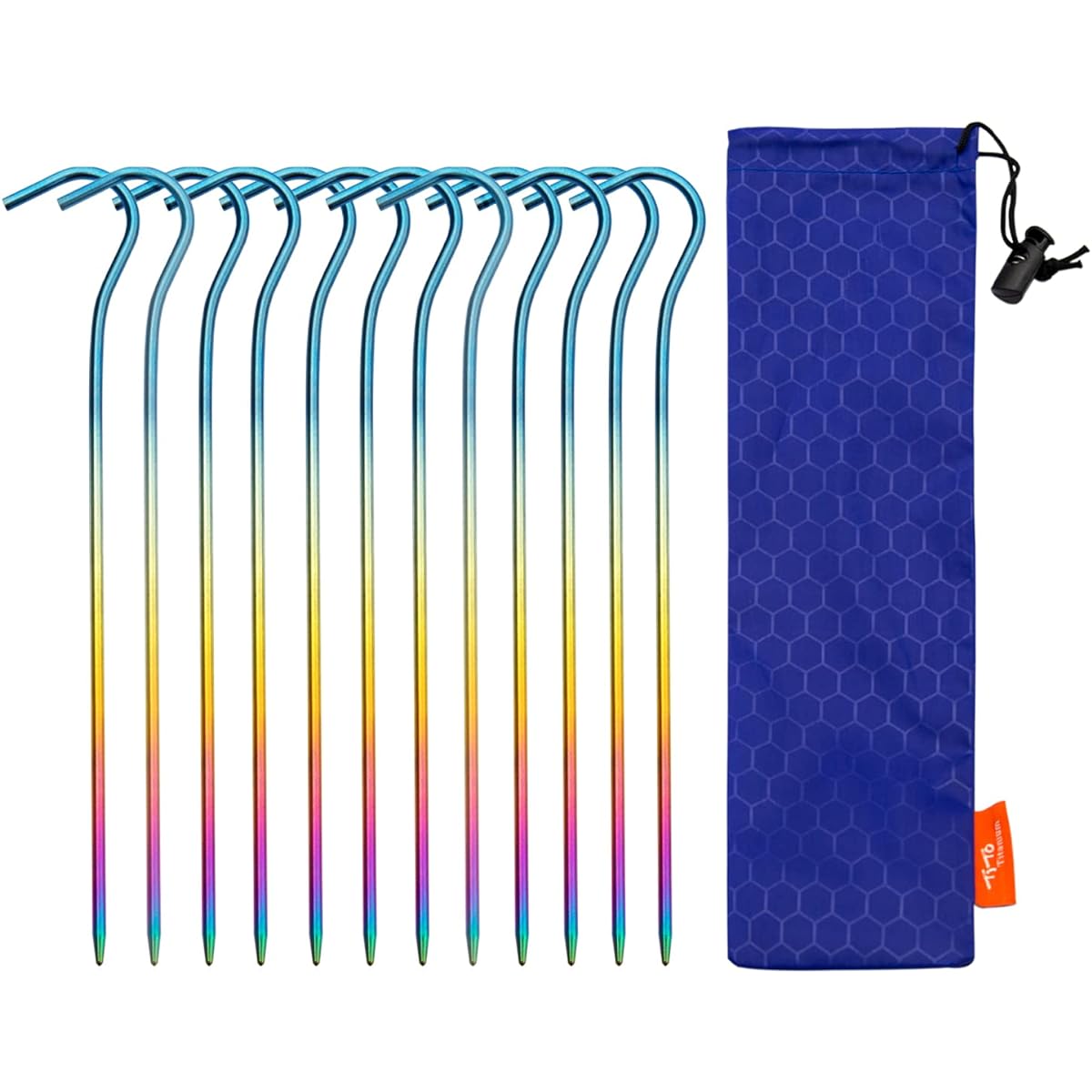 TiTo Titanium Peg Set of 12 3.0mm 3.5mm 5.0mm 165mm/200mm Lightweight Rust Resistant Titanium Alloy Tent Pegs Outdoor Camping Climbing Equipment Pegs For Hard Soil, Gravel, Grassland (3.0*165mm Mixed Colors)