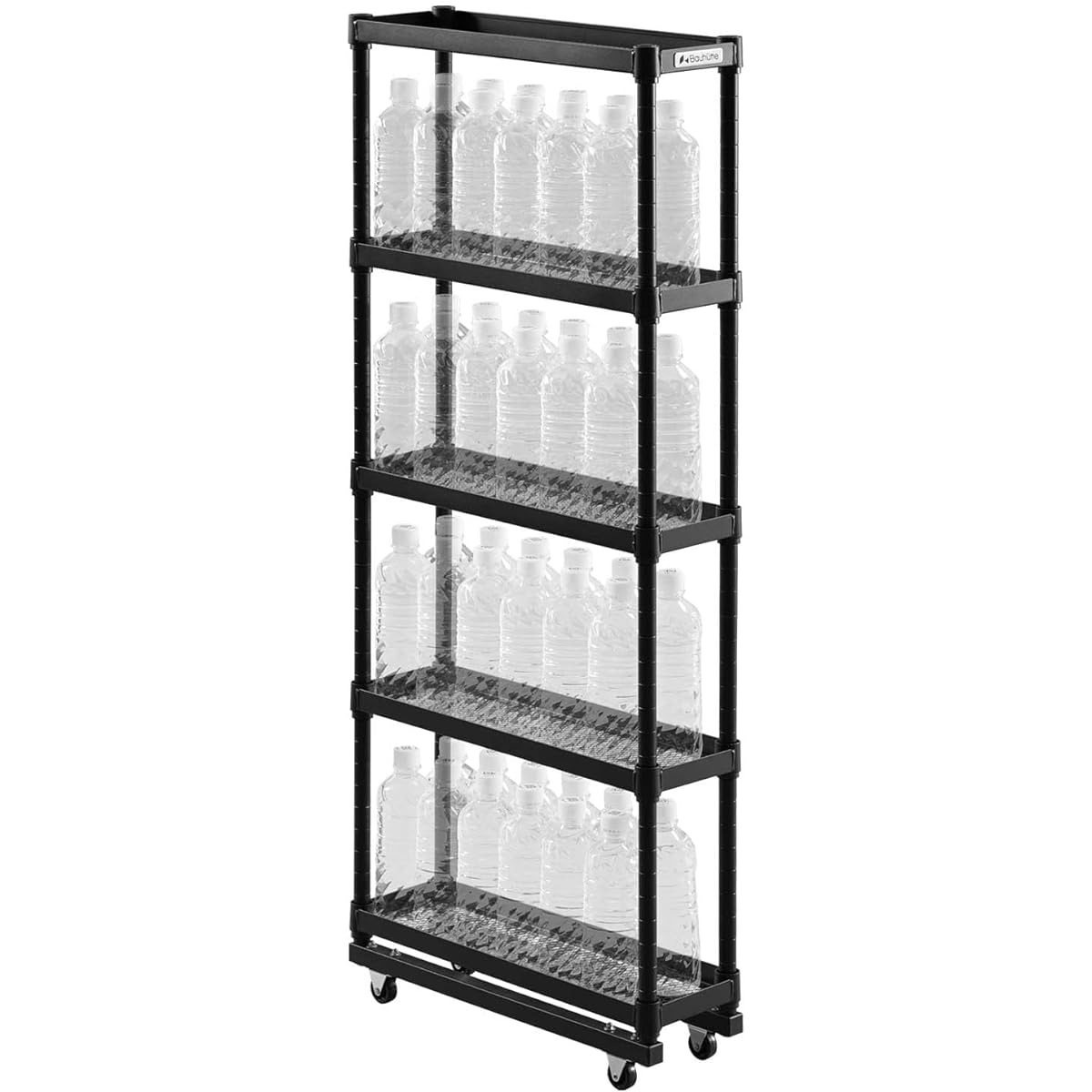 Bauhutte Slim Bottle Rack Plastic Bottle Storage Stocker (Width 15 x Depth 46 x Height 112.3 cm) BHS-150-BK Black
