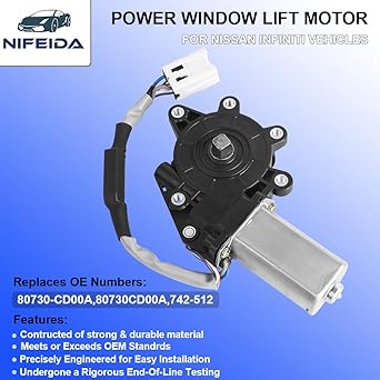Power Windowlift Motor Front Right Snack Side Pinch Prevention Window Regulator Motor 2003-2009 Nissan 350Z 2003-2007 Infinity G35 2 Door Coupe for Coupe # 80730-CD00A 80730CD00A 742-512