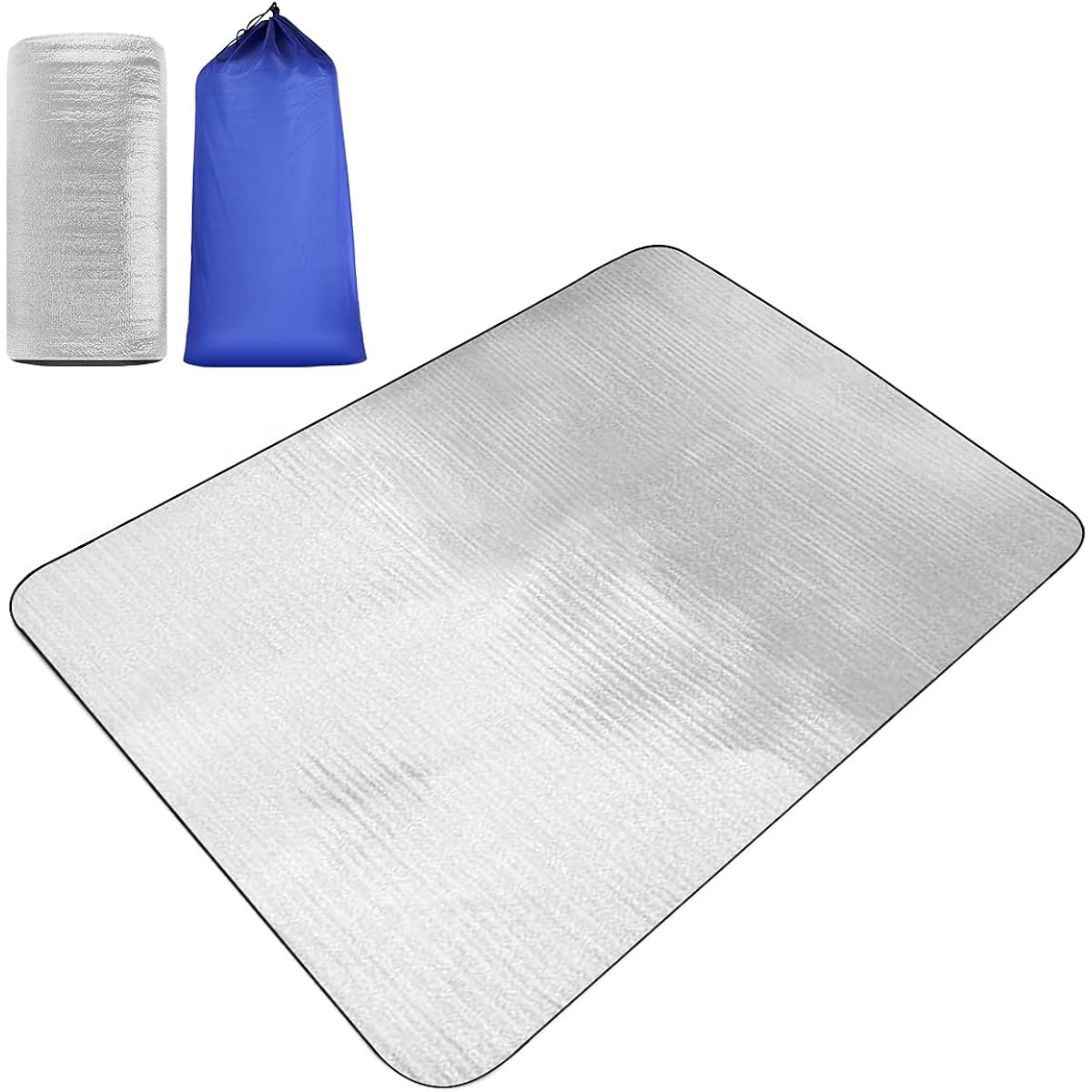 Silver Mat Aluminum Sheet for Camping 200 x 200cm Aluminum Mat Double Sided Aluminum Deposition Disaster Prevention Waterproof Thermal Insulation Mat Leisure Sheet Picnic Sheet Sleeping Bag Sleeping in the Car Pool Tent Mat Compact Storage Bag Included