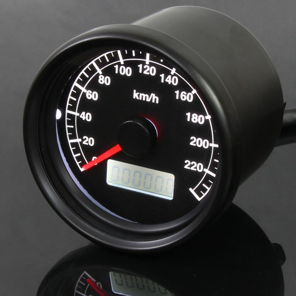 Motorcycle Mechanical 240km/h 60mm LED Speedometer Black Body/Black Panel