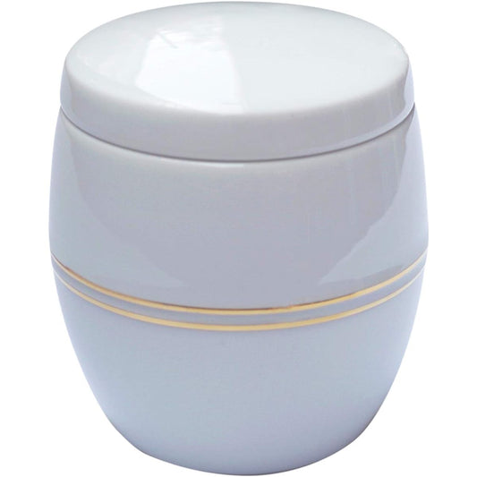 Arita porcelain urn for hand-held memorial services and ashes (urn), ashes container, white porcelain gold color ~ Hakujikinsai ~ Comes with a burial bag