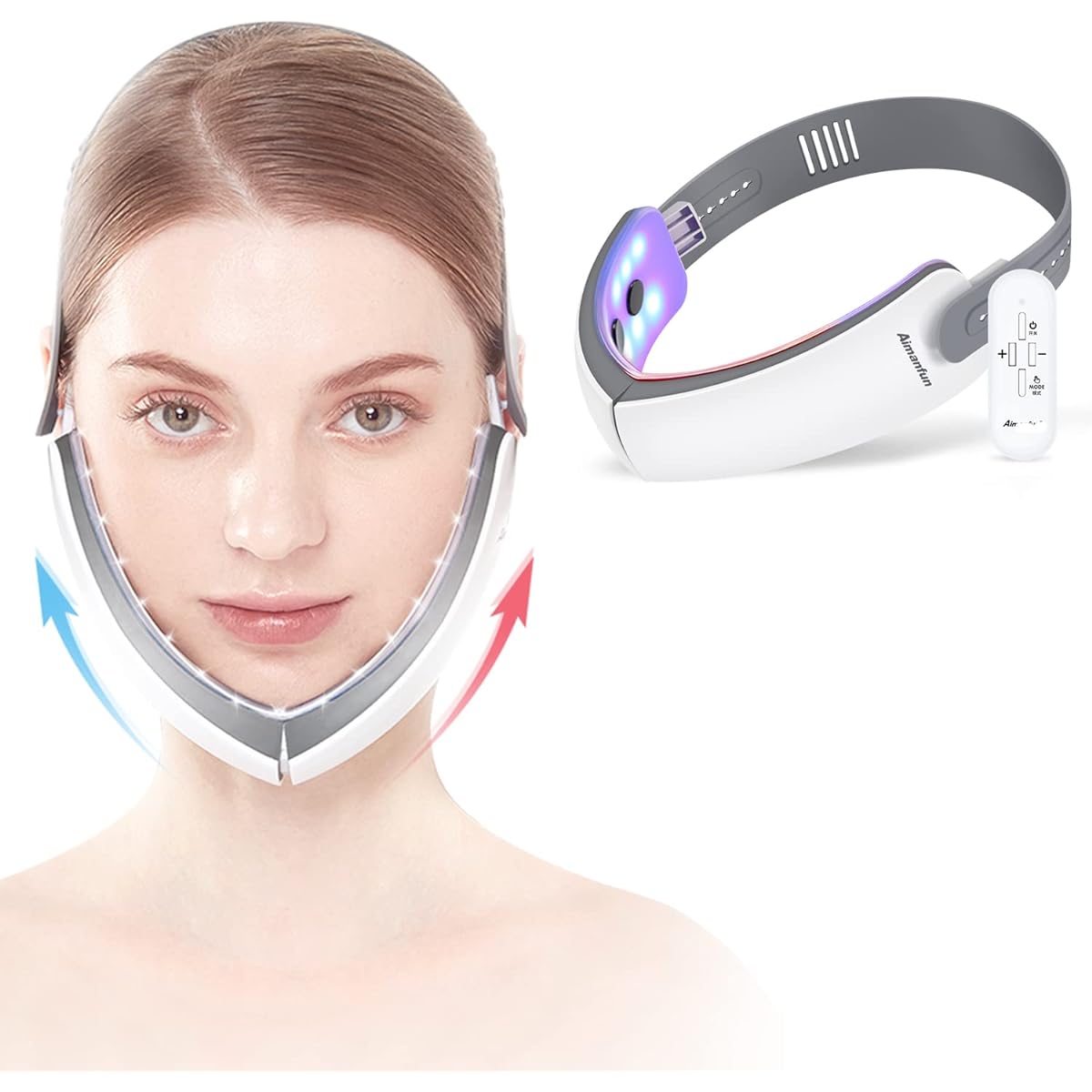 Facial Beauty Device, Face Belt, EMS, Facial, Home Beauty Salon, Equipped with 2-light LED, Remote Control Operation, 3 Modes, Levels, USB Rechargeable, Unisex, Present, Gift for Her, Popular, Japanese Instruction Manual Included