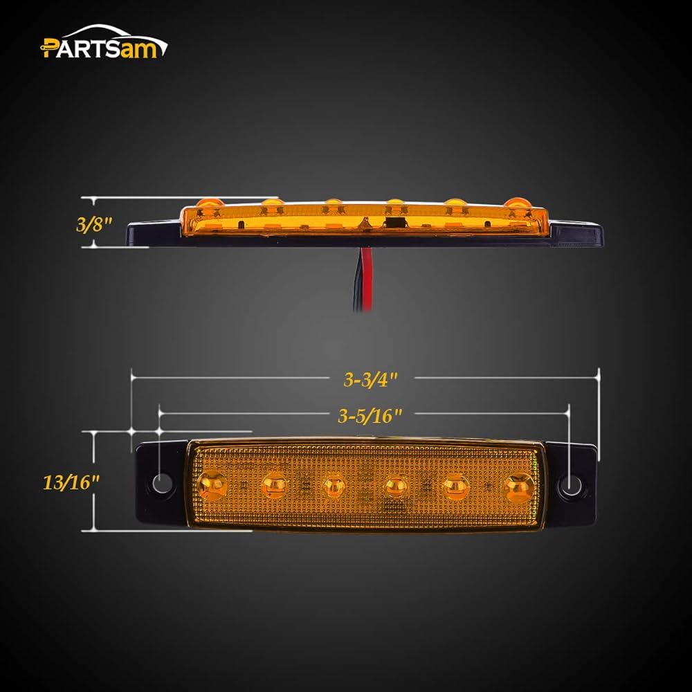 PARTSAM 30 pieces 3.8 inch slim 6LED Marker Clearance Light Indicator Track Truck Track Track Truck Truck for Camper Auto Tractor Pickup (Red 10+10 Amber+10 White)