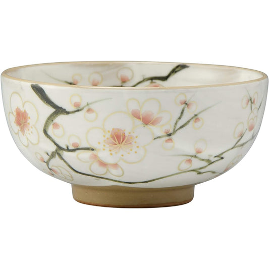 Kyoto ware, Kiyomizu ware, bean kiln, rice bowl, large, red and white plum KTA043-01