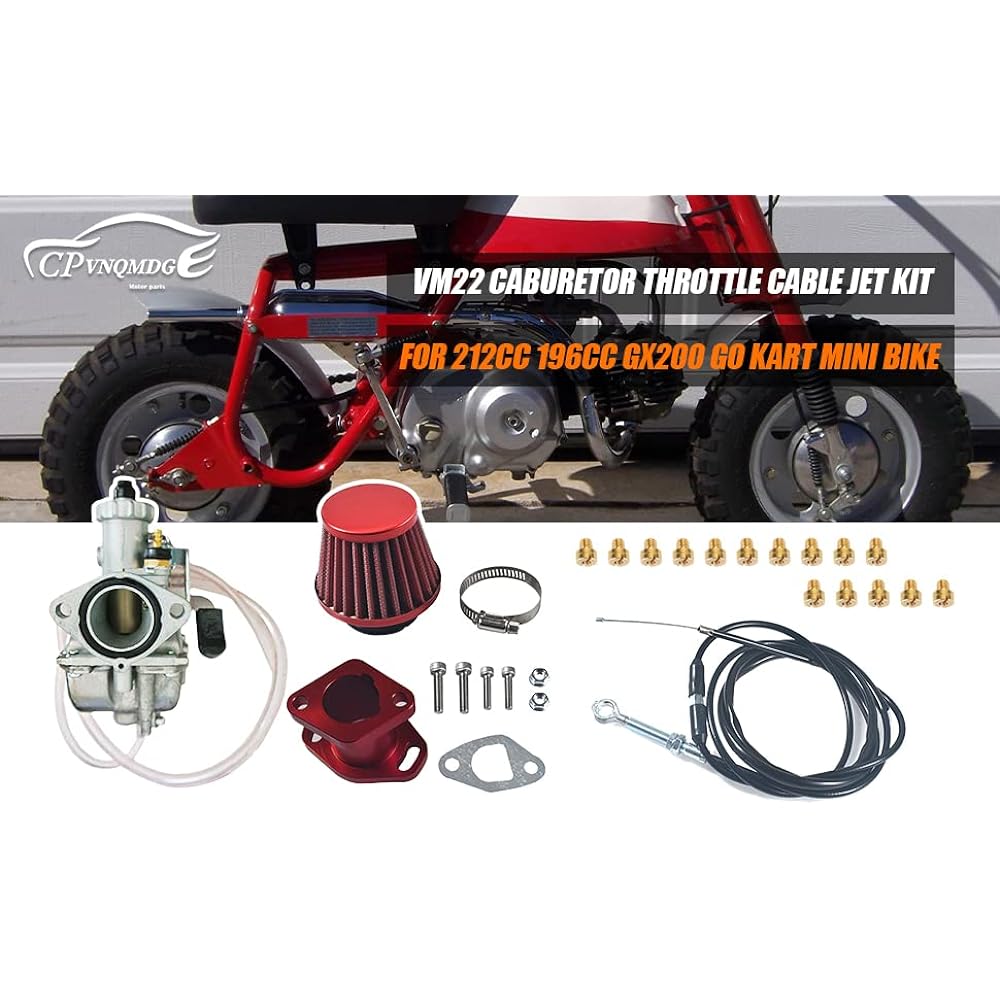 VM22 Carburetor Throttle Cable Jet Kit 212cc 196CC GX200 For GoCart Mini Bikes