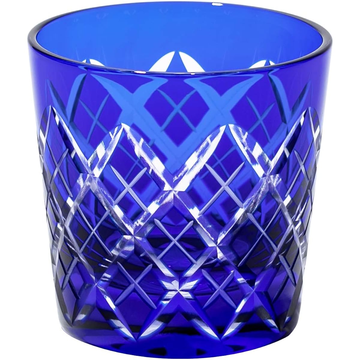 [Taimuro Kobo Official] Edo Kiriko Yarai Crest Cold Sake Cup (Ruri) TB90152-1B in Wooden Box Made in Japan