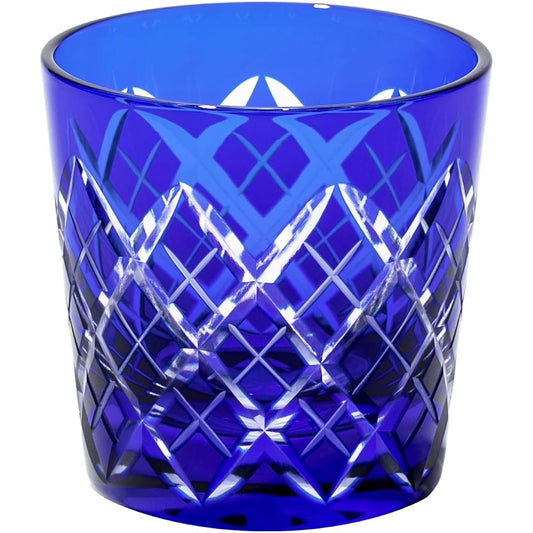 [Taimuro Kobo Official] Edo Kiriko Yarai Crest Cold Sake Cup (Ruri) TB90152-1B in Wooden Box Made in Japan