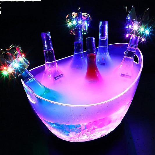 8L Transparent LED Luminous Ice Cube Storage Bucket, Barrel Shape, Bar, Beer, Bottle Cooler, Container, Light Up, Champagne, Wine Hold LED Ice Bucket, Acrylic Luminous Barrel, Rechargeable Luminous ICE Bucket, Champagne, Beer, Ice Bucket (RGB )