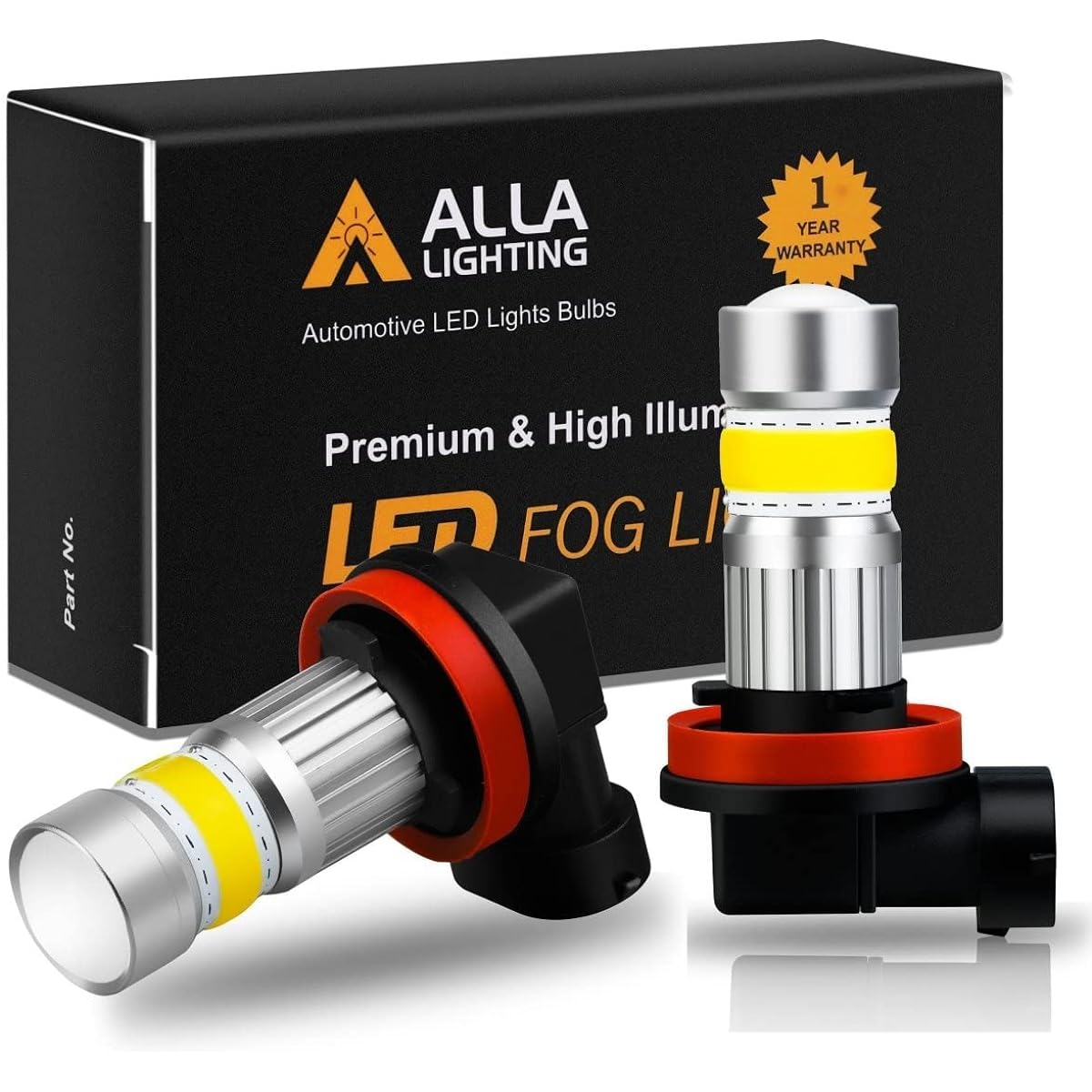 ALLA LIGHTING 2800LM H8 H8 H16 LED fog lamp bulb 3200K Golden Yellow DRL replacement vehicle Truck Xtreme Super Bright COB-72 SMD Upgrade