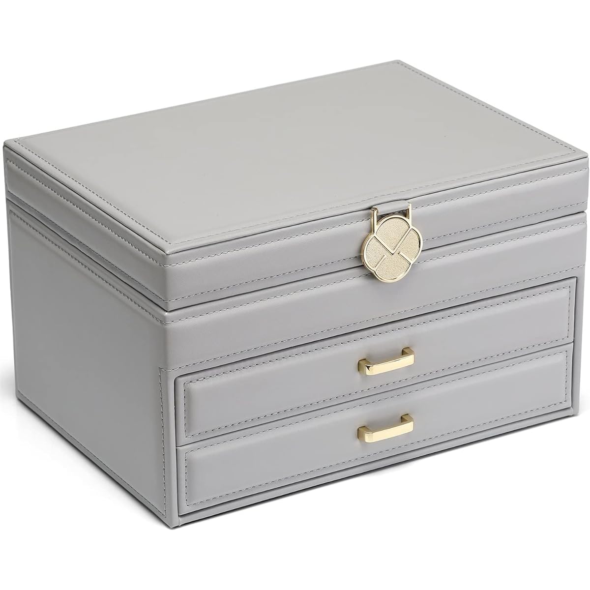 Vlando Jewelry Box Large Capacity with Mirror Accessory Case Drawer 3 Layer Jewelry Case Earrings Storage Accessory Case Necklace Ring Earrings Girls (Gray, Mirror-Petals)