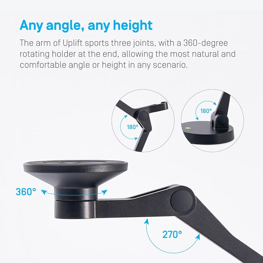 IPEVO Uplift Magnetic Smartphone Stand, Metal Tabletop Stand, Mobile Phone Stand Magnetic, Multi-Angle Stand for Smartphones, Online Meetings, Video Viewing, Uplift Magnetic Multi-Angle Arm for iPhone 12 Series and Later