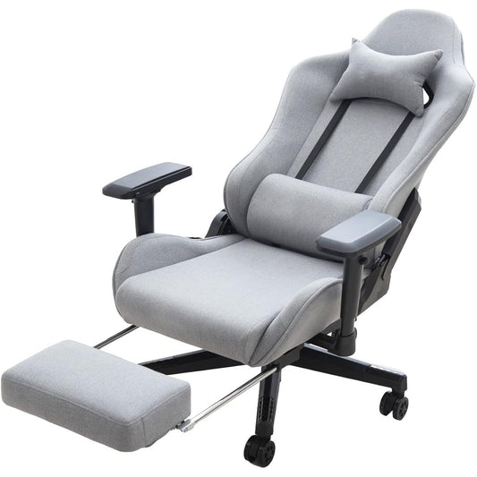 CYBER GROUND Gaming Chair with Footrest 4D Armrest High Back Elevating Reclining Fabric Geo Ivory 68800010(86287)