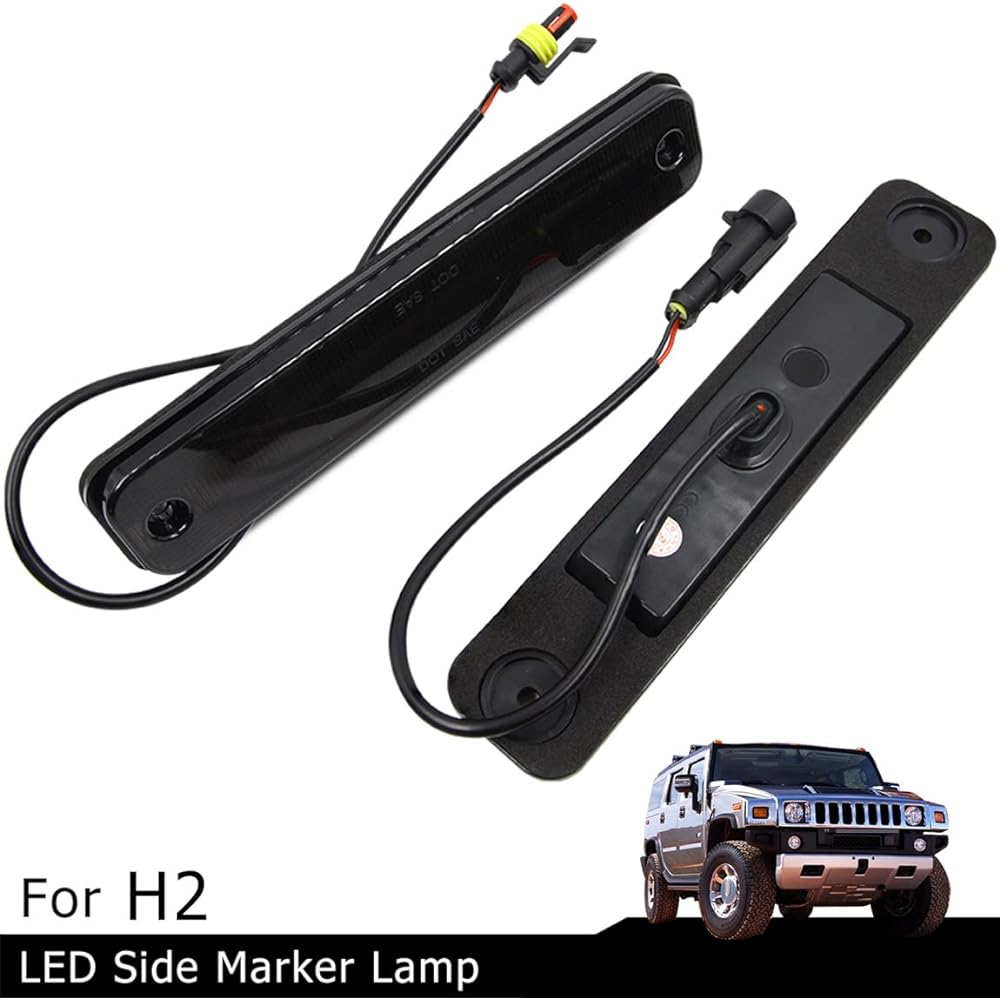 LED Side Marker Light Kit 2003-2009 Hummer H2 Smoke Lens Amber/Front Red/Rear Turn Signal Light Lamp Exchange OEM NO: 25952319 Side Fender Lamp