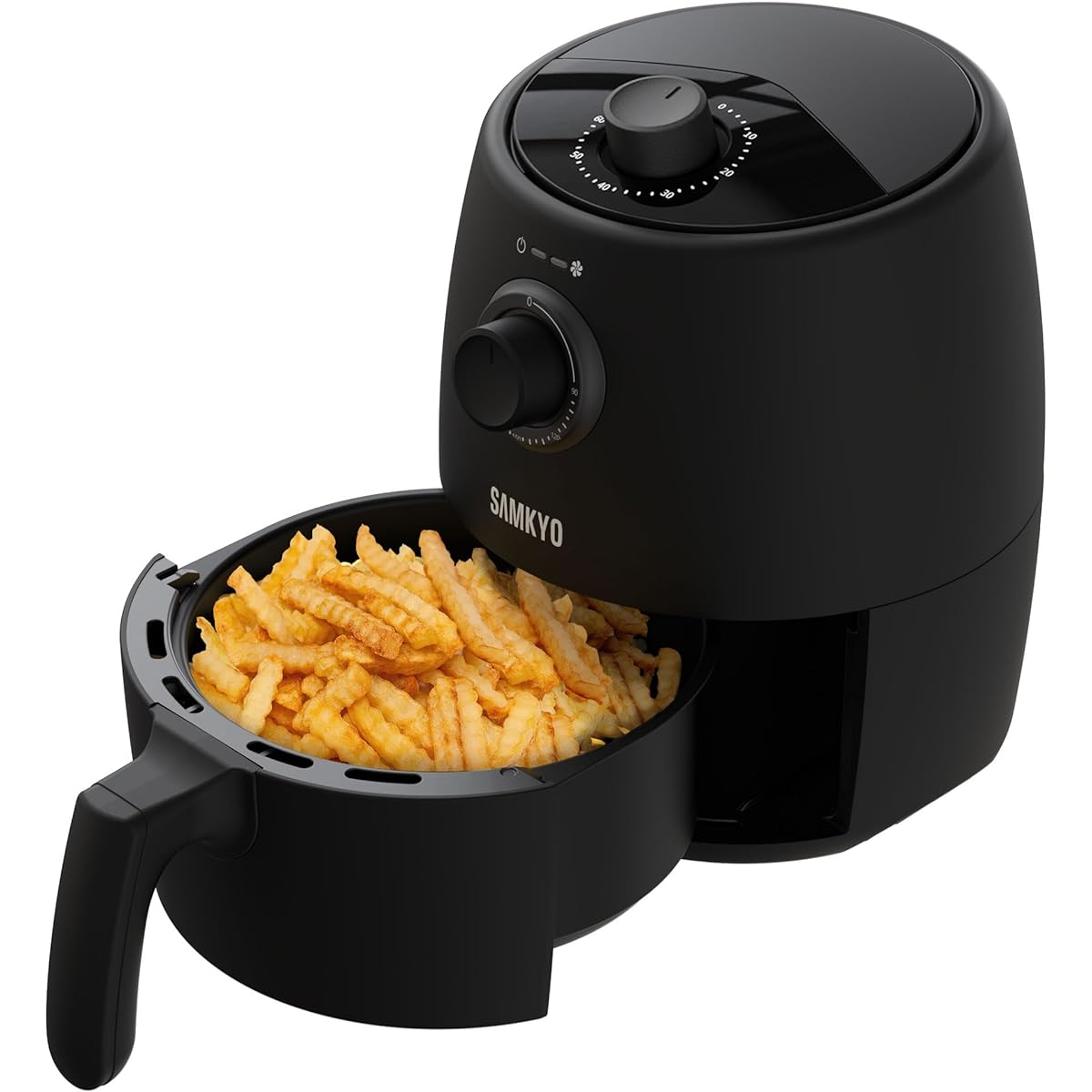 SAMKYO Air Fryer, Air Fryer, 2L, Compact, For 1 to 2 People, PSE Certified, Living Alone, Air Fryer Machine, Japanese Instruction Manual Included, Electronic Recipe Included, Electric Fryer, No Oil, Healthy Fryer, Black