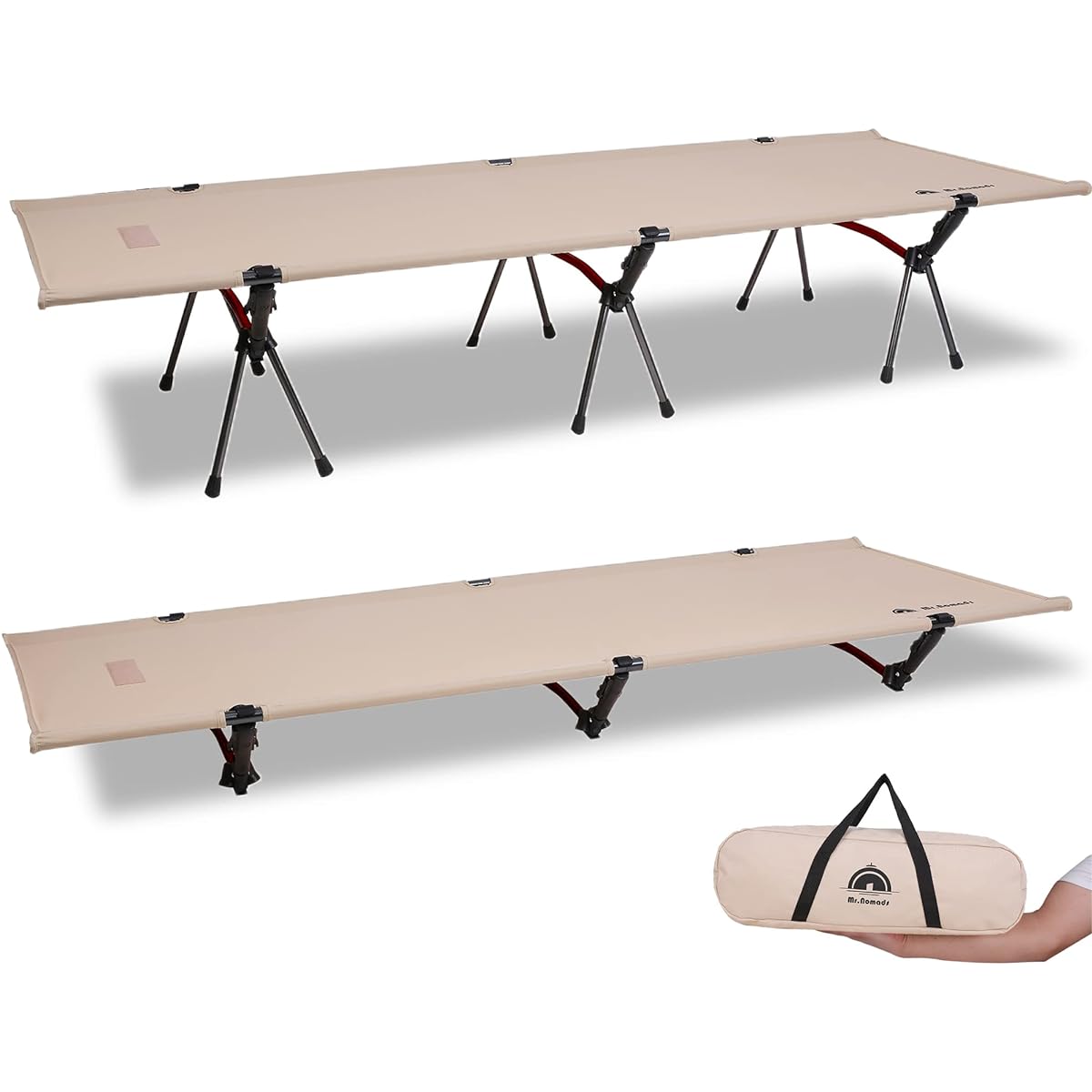 [Mr.Nomads] 2WAY Camping Cot Wide Load Capacity 160KG Compact Outdoor Cot Foldable Lightweight 3.5kg Easy Assembly Outdoor Quiet Design Touring (KT004 Tan)