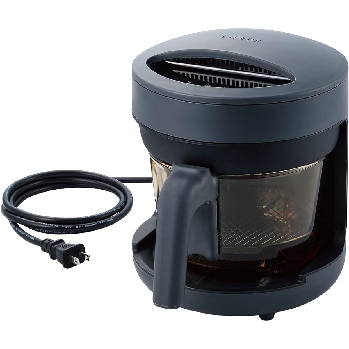 ELECOM Convection Oven Pot Type 2L Compact Electric Fryer Glass Container Glass Tube Carbon Heater Energy Saving LiFERE Black HAC-AFP01BK