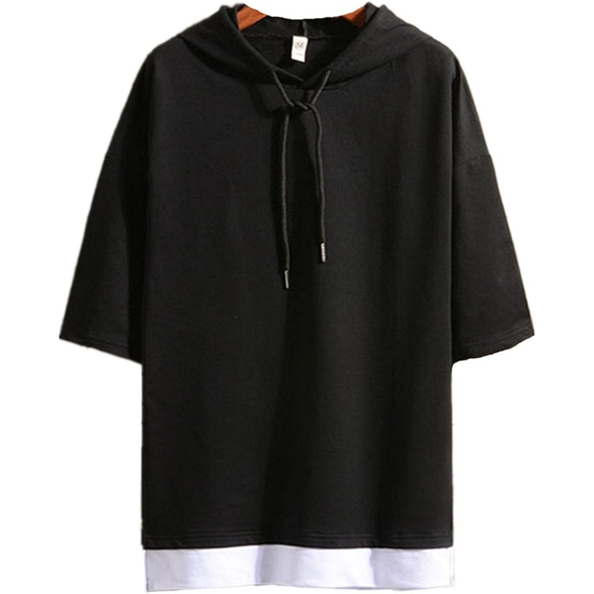 [HISITOSA] Men's T-shirt, Short Sleeve, Plain, 3/4 Sleeve Hoodie, Stylish, Large Size, Cut and Sew Top, Hooded, Innerwear, Spring, Summer, Loose, Casual, Pullover