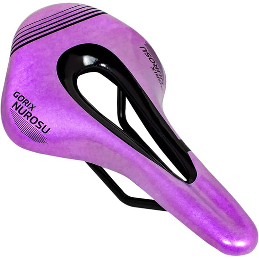 GORIX Saddle Bicycle Lightweight Short Nose Short Saddle (GX-NUROSU) Wide Type Perforated Road Bike Wave Light Shock Absorption Waterproof Bicycle Saddle Replacement Stylish Black Oil Slick Cross Bike MTB (Oil Slick)