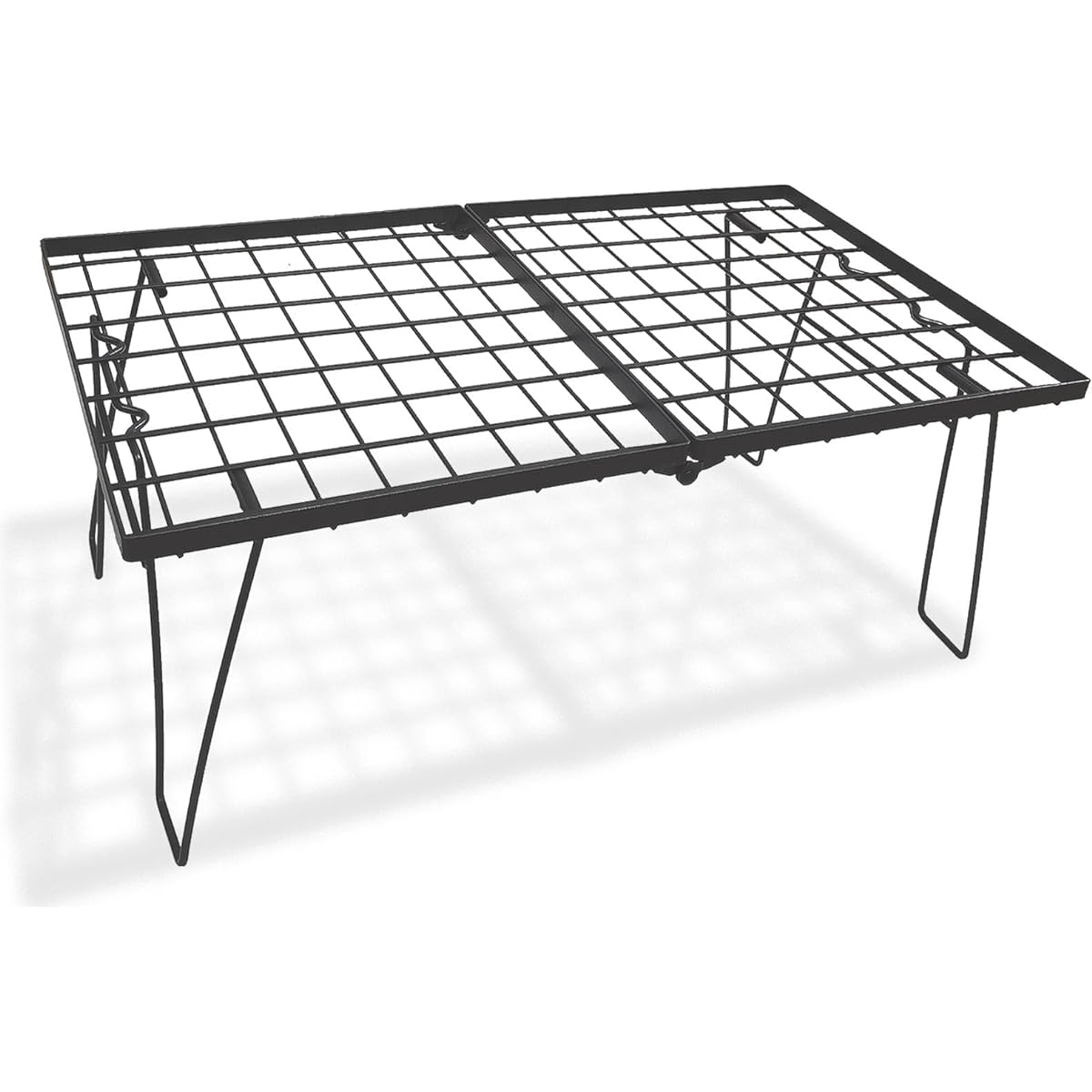 FineQualife 2-Piece Field Rack The new model is foldable on two levels to save space, outdoor grid table, bonfire table, camping shelf, sturdy fireproof (made of steel, 60 x 30 x height 25 cm) for storing thermal boxes, firewood, BBQ, stands, and luggage