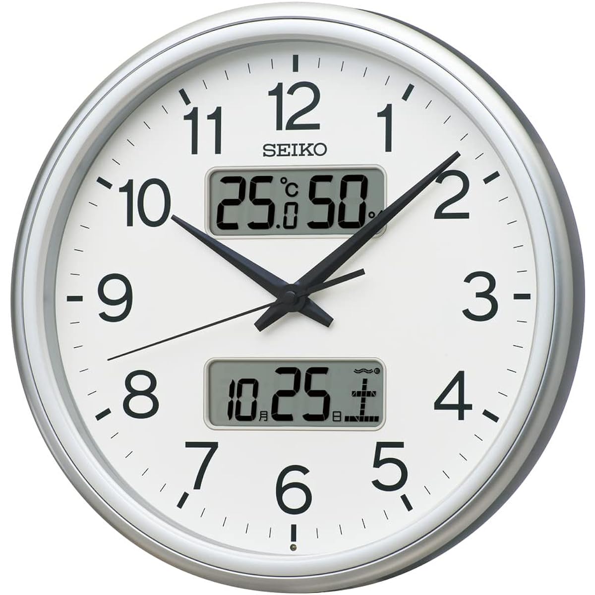 Seiko Clock Wall Clock Radio Analog Calendar Temperature Humidity Display Silver Metallic Diameter 290 x 50mm KX275S