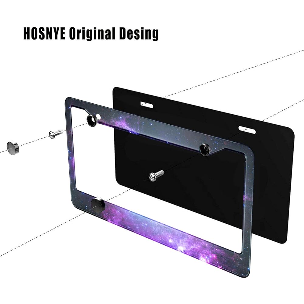 HOSNYE GALAXY license plate frame and galaxy space exploration metal license plate covers Front plate frame frame frame frame ladies men's US vehicle standard