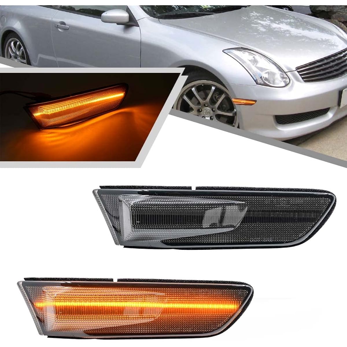 Full LED Amberside Marker Light 2 INFINITI G35 Coupe Skyline V35 2003-2007 Smoke Lens Front Winker Side Marker Lump OEM replacement
