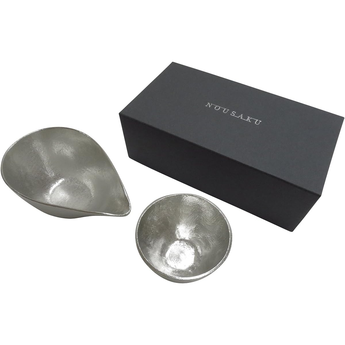 Nousaku Katakuchi (small) and sake cup set in special presentation box 100% pure tin Present Gift