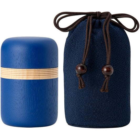 Soul Petit Pot Mini Urn, Wooden, Portable, Tsutsumu Ai, Hand-held Memorial Service, For Sharing the Ashes, Mini Urn, Mobile Pouch, Blue