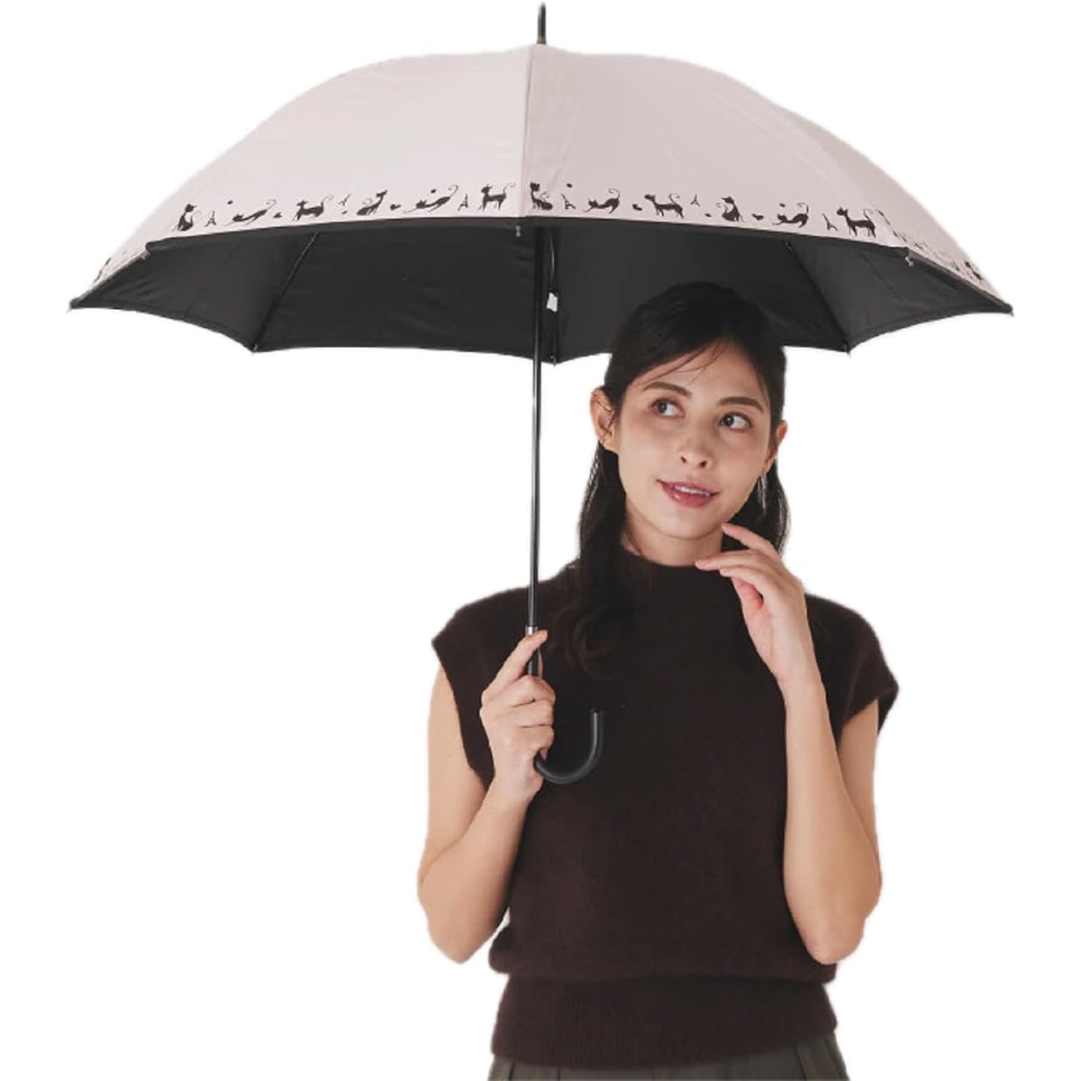 Okamoto Harajuku Store Parasol for both rain and shine, cat pattern (99% UV shielding rate / resin color coating) 50cm (UV protection/light shielding/heat shielding) long umbrella, hand-opening umbrella, lightweight