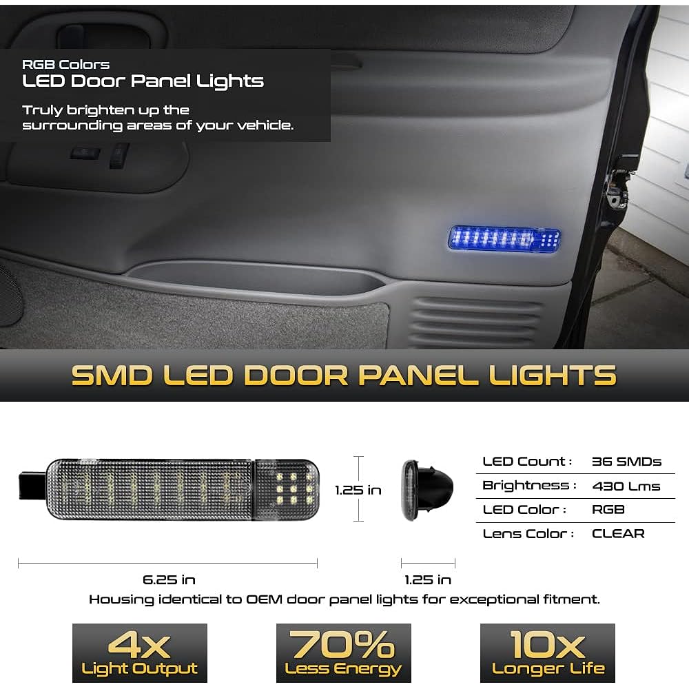 VIPMOTOZ RGB Full LED Interdo Panel Cartica Limo Remote Control 1995-2007 Sylvarado Sierra C/K pickup Subban Ucon Taho Clear Lens Housing Driver & Pair Set of the Reading Seat