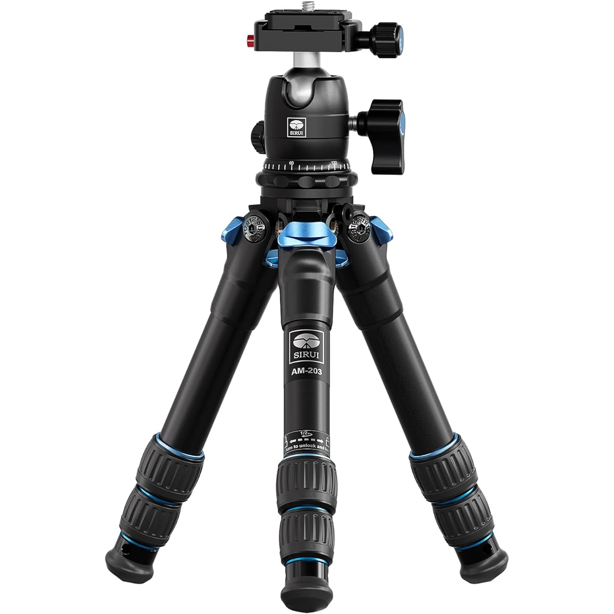 SIRUI AM203 Mini Travel Tripod, 360°B00K Head, Aluminum Tabletop Tripod for Camera, Max Load 33lbs/15KG, Collapsed Length 11.4", Max Height 16.7"