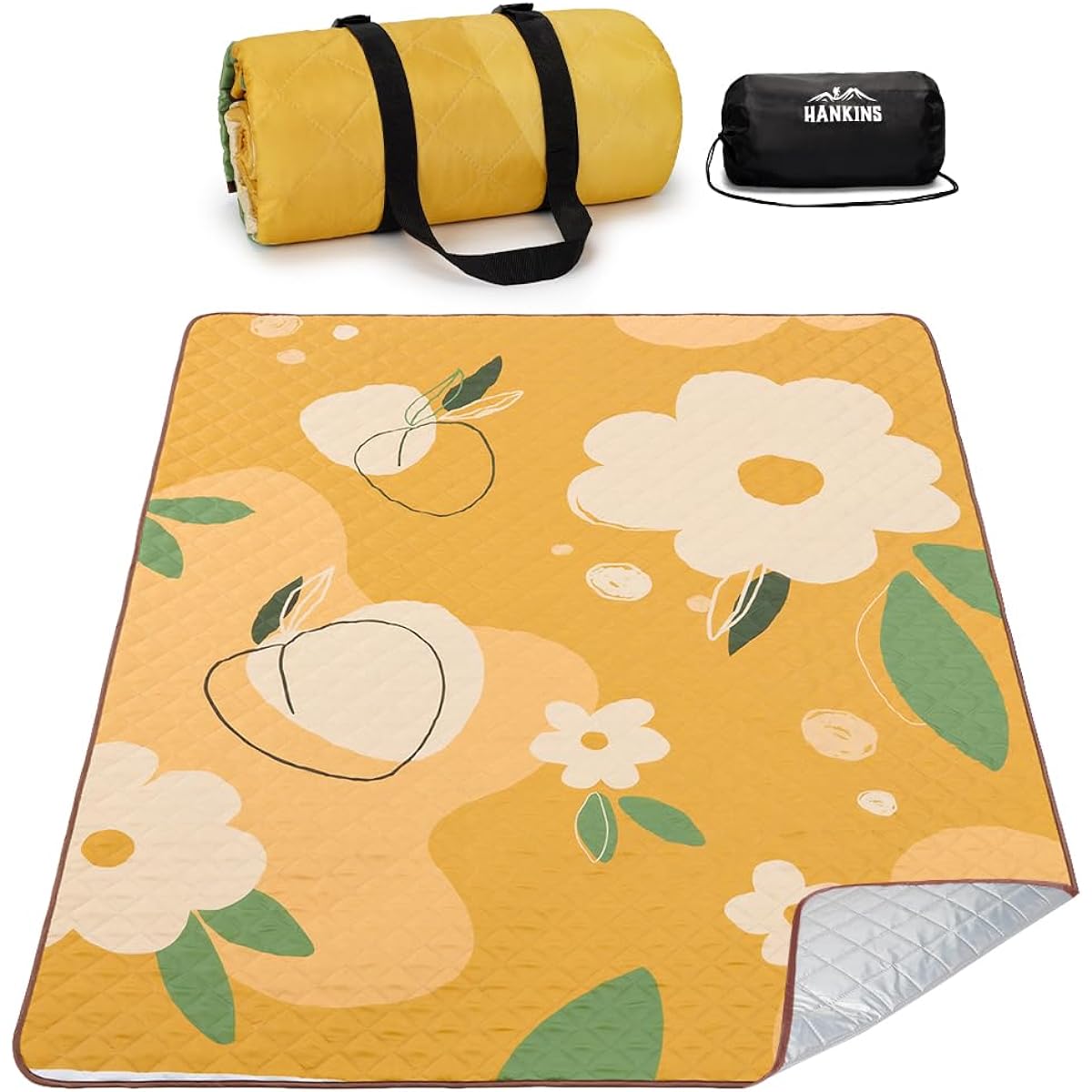 Hankins Leisure Sheet, 4 Layer Construction, Thick Picnic Sheet, Large Size, 200X200, Lightweight, Waterproof, Storage Bag Included, Leisure Sheet, Easy to Fold, Compact Storage (M, Orange)