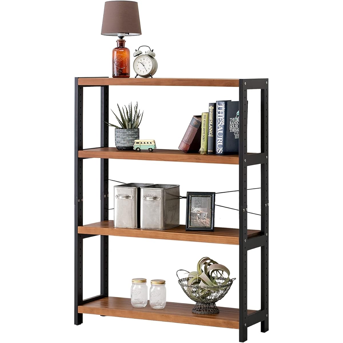Hagiwara Wood Rack Open Rack Shelf Wall Storage Width 90 Depth 30 Height 120 cm Rustic Dark Gray Wooden Pine 4 Tier Movable Shelf Rack MCC-6037DGLB 1 unit included
