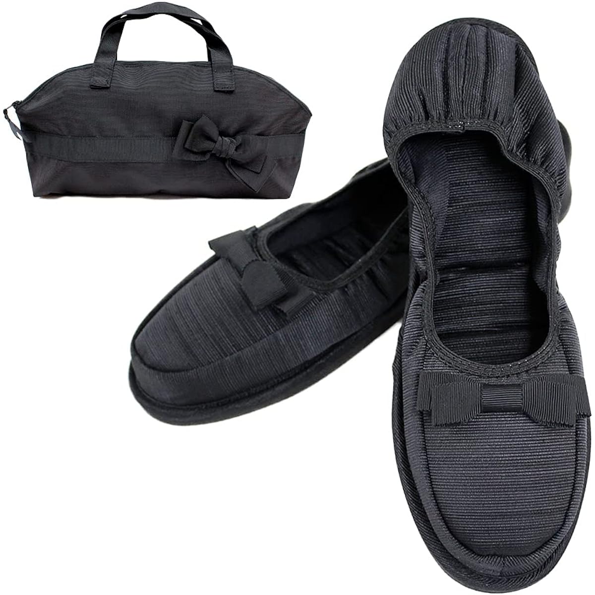 [Kirsch Blute] Kirsch Blute 3.5cm portable slippers with heel Room shoes type [Black] Grosgrain mini ribbon *Slipper pouch included KS35C-S21