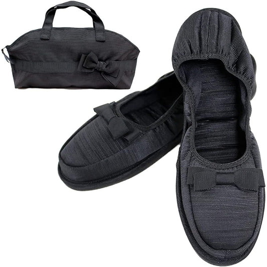 [Kirsch Blute] Kirsch Blute 3.5cm portable slippers with heel Room shoes type [Black] Grosgrain mini ribbon *Slipper pouch included KS35C-S21