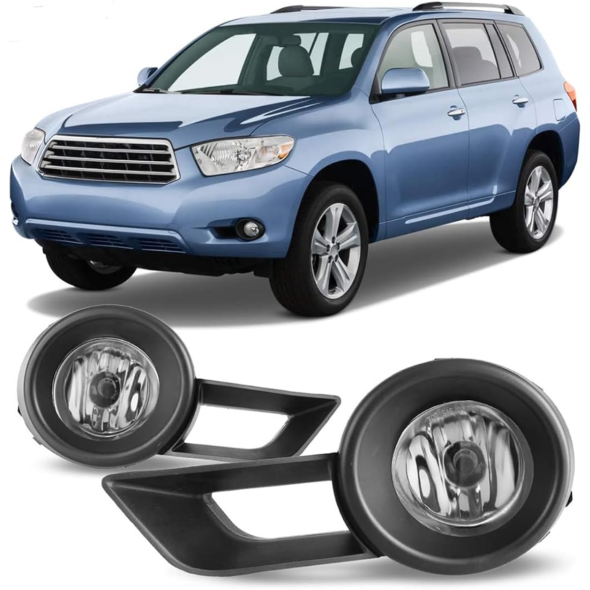 Winjet 08-10 Highlander bumper driving fog lamp+switch+harness -black/clear