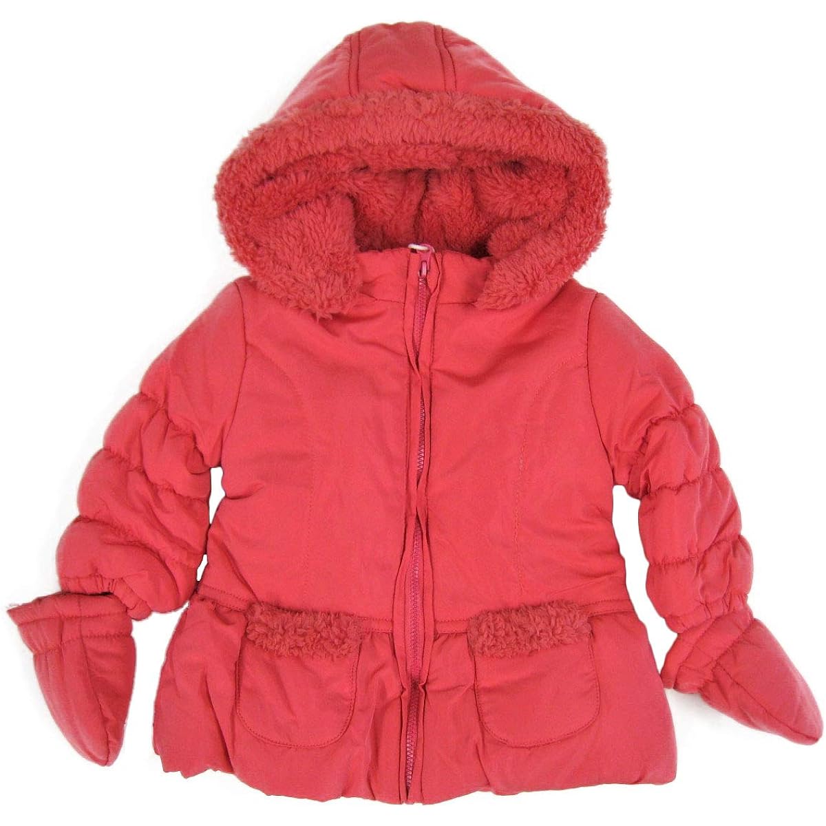 Warm hooded cold weather coat with Losan mittens Strawberry pink 6-9M
