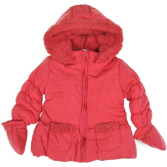 Warm hooded cold weather coat with Losan mittens Strawberry pink 6-9M