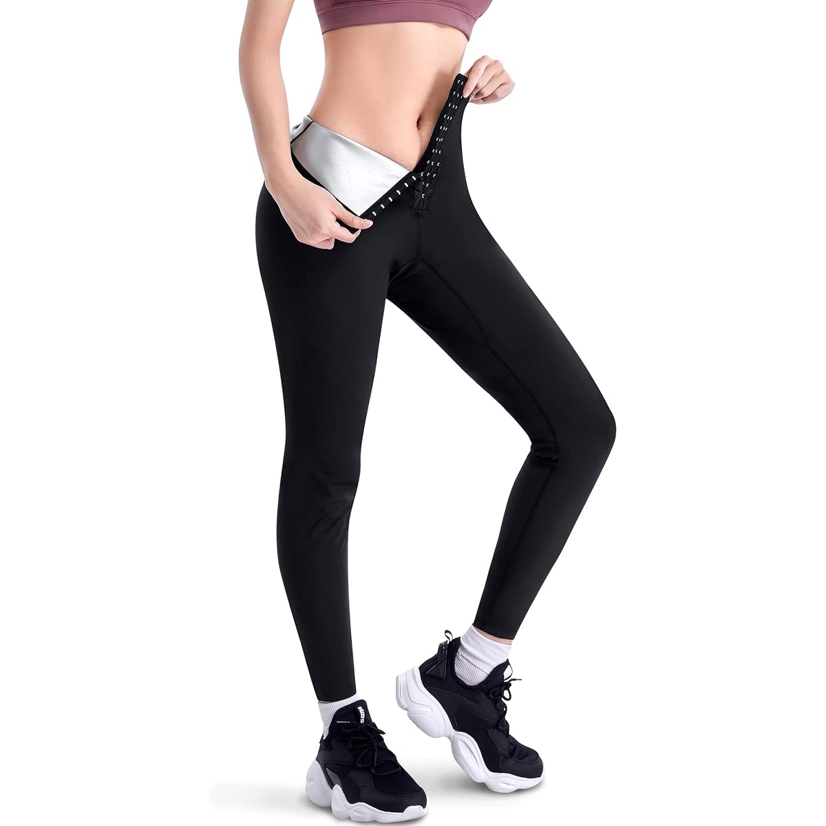 [Sawaiko] Sauna Pants, Leggings, Women's Wear, Sauna Suit, Long Pants, Silver Nano Coating, Fitness, Thermal, Athletic Wear, Training, Super Sweat, Tummy Tightening, Sauna Effect, Shape Up, Sports, Nine Quarter Length