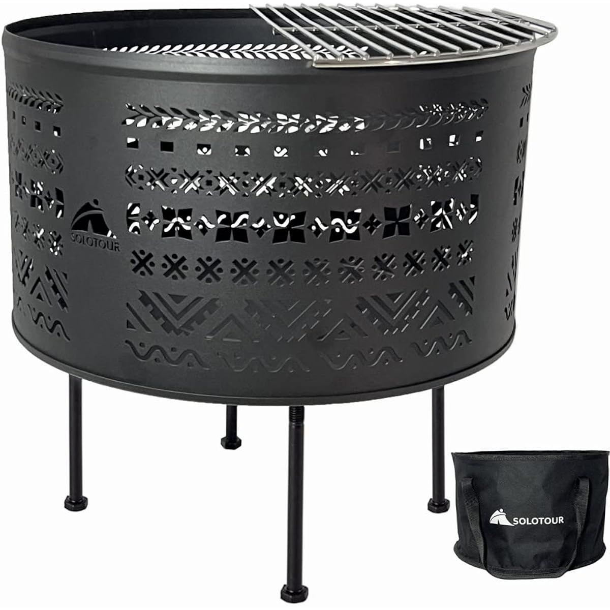 Solotour Bonfire Stand, Diameter 35cm, Chiwan Pattern, Trivet Included, Large Camping, Separate Type, Storage Bag Included, 3.4kg