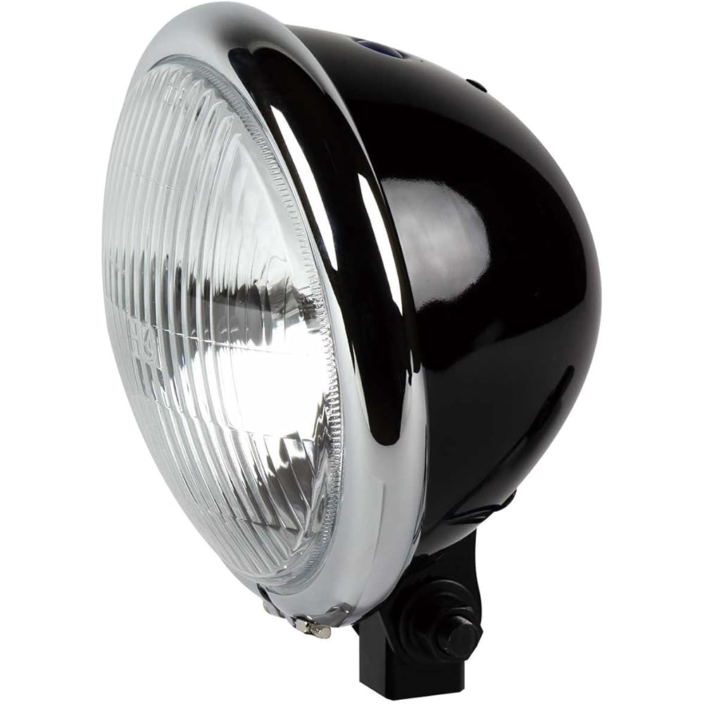 GOODS 5-3/4 inch Bates type headlight gloss black (chrome rim) bottom mount H4 66-84158A