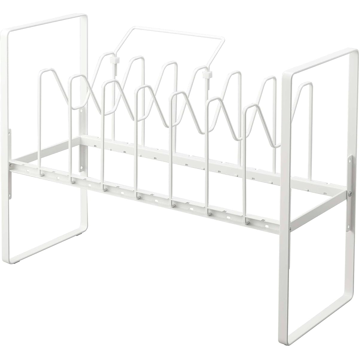 Yamazaki Jitsugyo 5593 Under Sink Height Adjustable Pot Lid & Frying Pan Storage Rack, 2 Tiers, White, Approximately W52 x D26 x H38~41cm (Including Handle Rest) Tower Frying Pan Rack with 7 Divider Parts and Handheld Rest